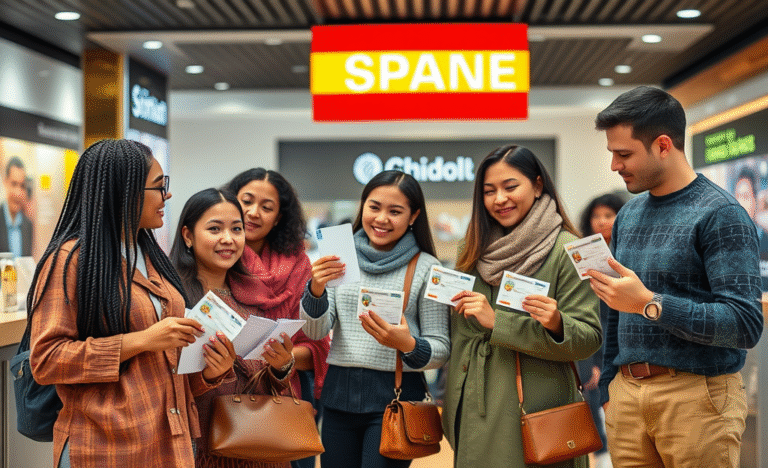 Inmigrantes legales en España explorando sus derechos financieros esenciales.