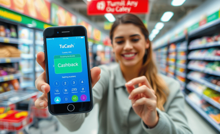 Imagen destacada de la app TuCash mostrando sus beneficios de reembolso en compras de supermercado.